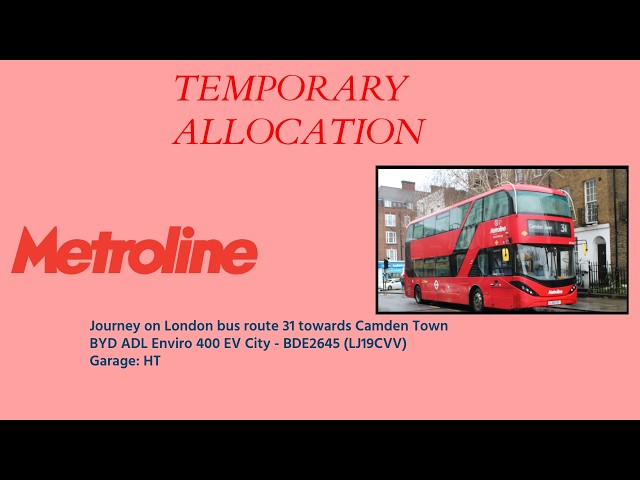 Temporary Allocation | London bus route 31 | BYD ADL Enviro 400 EV City | BDE2645 (LJ19CVV))