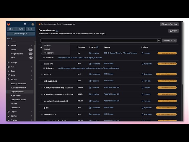 GitLab 17.5 - Dependency List (SBOM) Filtering