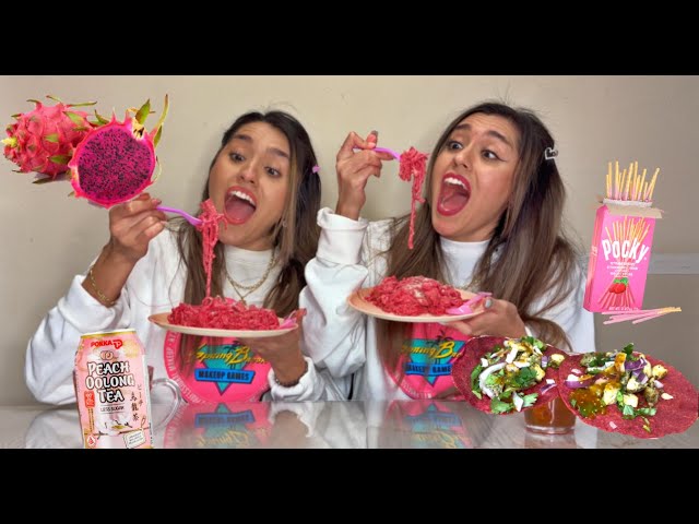 Pink Diet for a Day - The Ultimate Twin Food Challenge  #twinchallenge #eatingchallenge #24hours