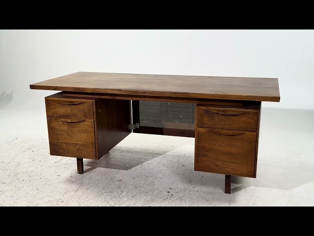 Jens Risom Mid Century Walnut and Cane Executive Desk