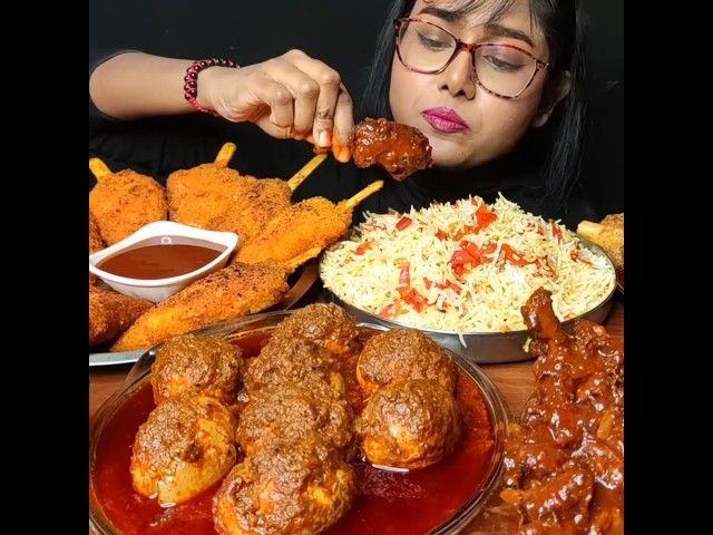 ASMR: EATING SPICY CHICKEN LOLLIPOP🔥 EGG CURRY || #shorts #mukbangn#asmreating #mukbangasmr #asmr