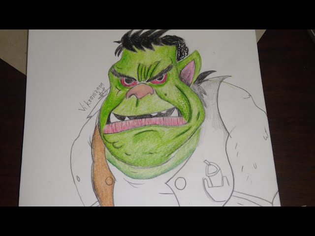 Green monster Hulk 😜 funny cartoon drawing.