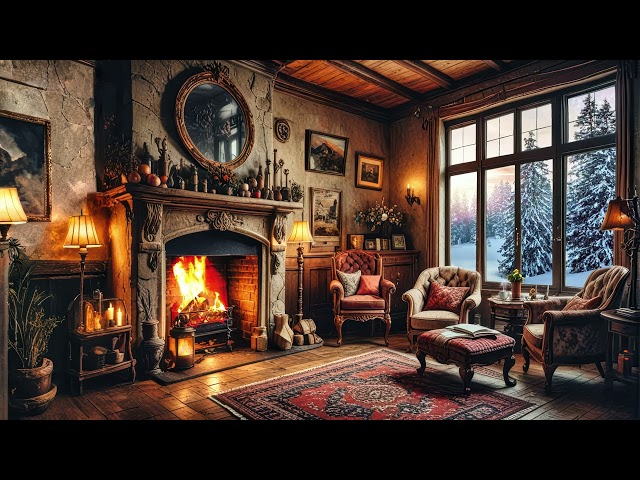 Winter Fireplace Ambience with Relaxing Calm Piano Music for Unwind