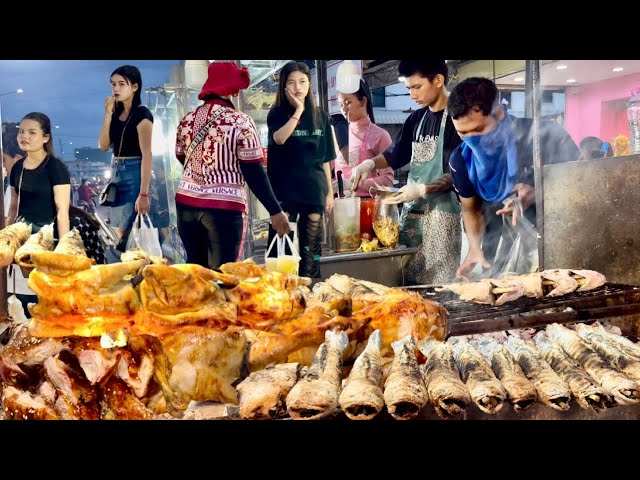 Best Cambodian street food tour - Tasty Delicious Roasted Duck, Fish, Pork rips, Chicken & More