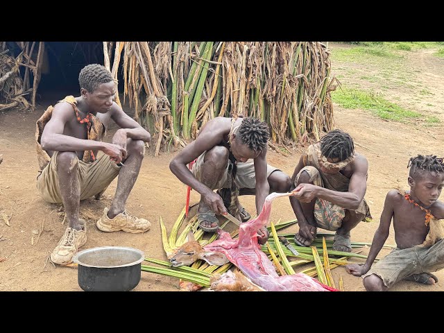 INTERESTING adventure with fearless Hadza tribe HUNTING and cooking big ANTELOPES in the WILDERNESS