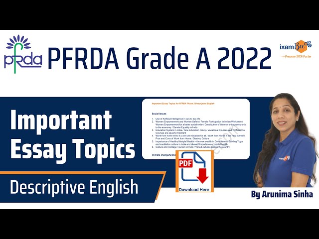 PFRDA Grade A Phase 2 2022 | Descriptive English Important Essay Topics with FODDER Points