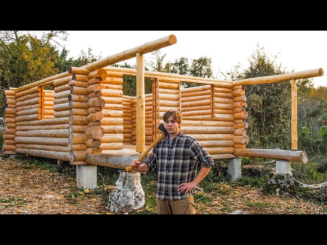 I Spent 1 Year Alone Building My First LOG CABIN With No Experience