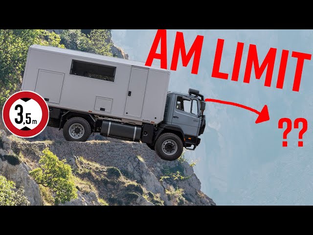 At the limit offroad in the high mountains.In the Picos de Europa with a truck camper/expedition van