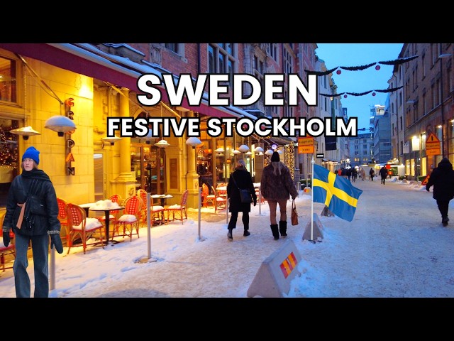 4K Stockholm Sweden Snow Walk 🇸🇪 Festive Holiday Vibes in Elegant Areas of Stockholm