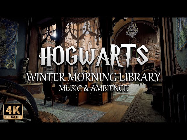 A Calm Winter Morning in the Hogwarts Library | 4K Harry Potter Music & Ambience