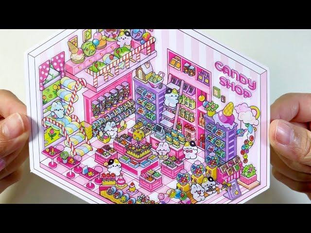 [ASMR]DIY a pink rainbow candy store with stickers🌈🍭🍬～