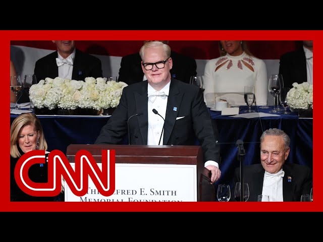 Comedian Jim Gaffigan takes aim at Donald Trump and Kamala Harris at Al Smith dinner