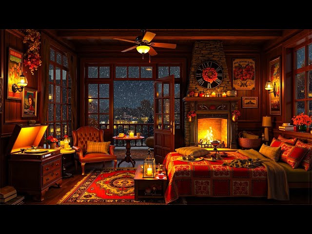 Warm Winter Nights | Smooth Jazz, Cozy Fireplace, and Serene Snowfall Ambience for Relaxation