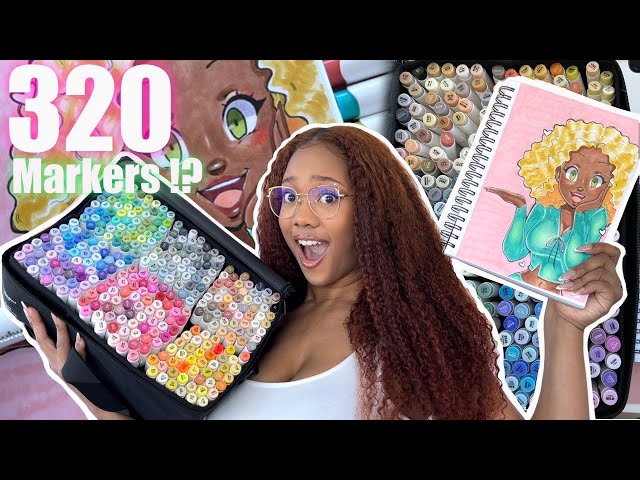 First Time Coloring with Ohuhu's NEW 320 MARKERS 🌈✍🏽 | Giveaway + Unboxing 🎁