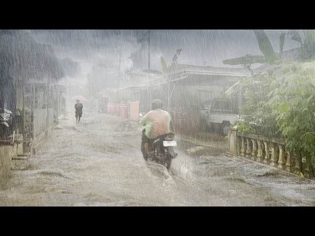 Very Heavy Rain, Strong Winds, Terrifying Thunderstorms | Cool and Refreshing Village | ASMR