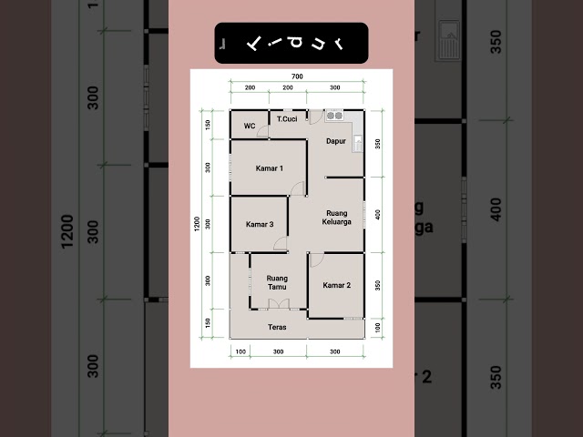 Denah Rumah 7x12 meter 3 Kamar Tidur