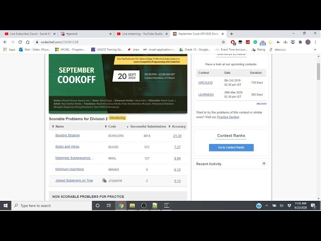 Streaming CodeChef September Cook-Off 2020 (problems 2A-2D)