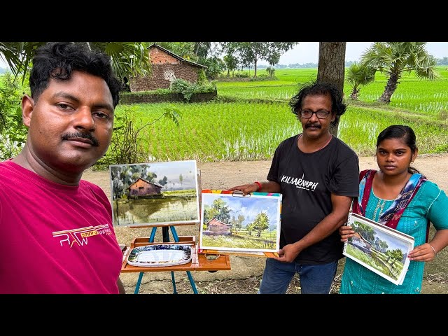 Day 88 Plein Air Painting With Achintya / How To Paint Watercolor Landscape Painting / Rainy Day