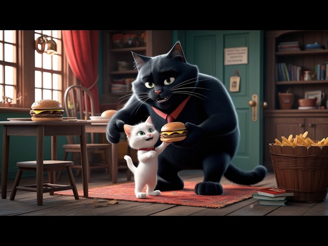 Weaving the black kitten with worms and the emotional journey of the black cat father and son