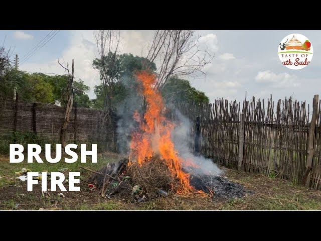 Burning brush with a campfire Juba, South Sudan