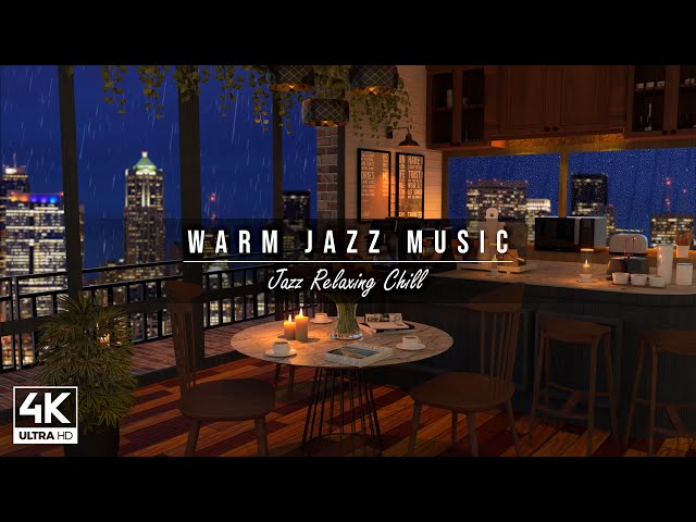 Cozy Coffee Shop Jazz ☕ Night Rainy Jazz Music in the 4K Background to Work, Study or Relax