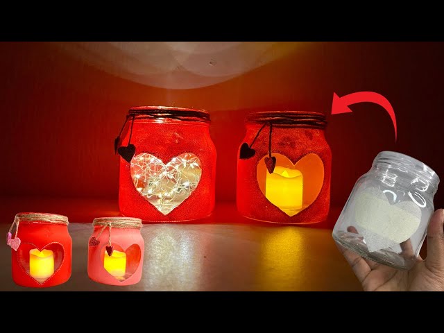 DIY Heart-Shaped Candle Lantern | Valentine’s Day Craft ❤️🕯️🫙 @beetlescrafts