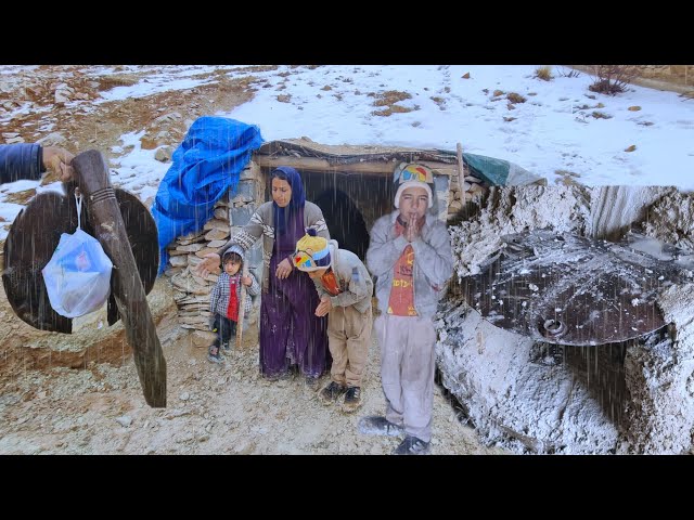 "Operator's help to mother, on a very cold and rainy day"