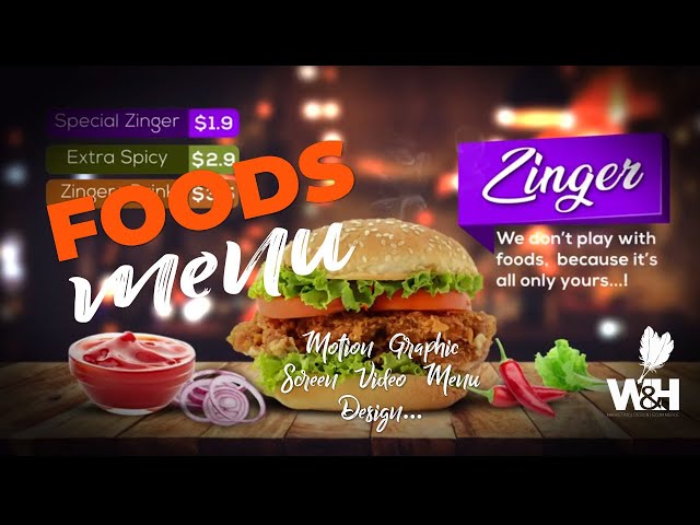 We create stunning Restaurant Food Screen Menus Motion Graphic Design after effects/illustration