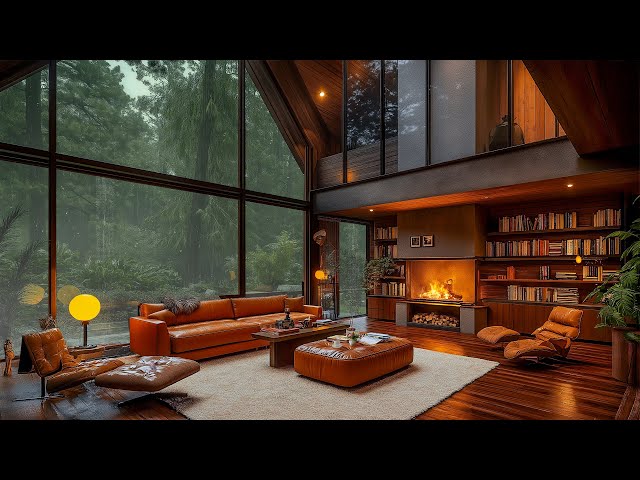 Soothing Jazz & Rain Sounds in a Forest Cabin 🌲 Peaceful Ambience for Deep Relaxation & Better Sleep