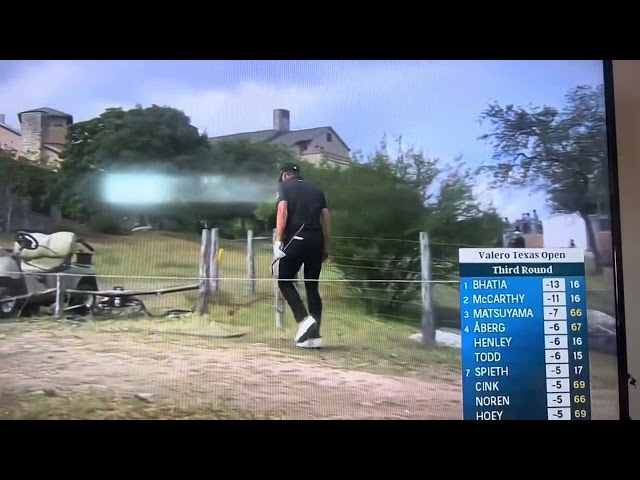 Jordon Spieth hits ball on roof rolls in to rain gutter !!!!Texas Open 2024