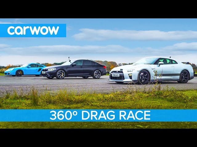 Nissan GT-R vs Porsche 911 Turbo vs BMW M5 Comp - 360° DRAG & ROLLING RACE