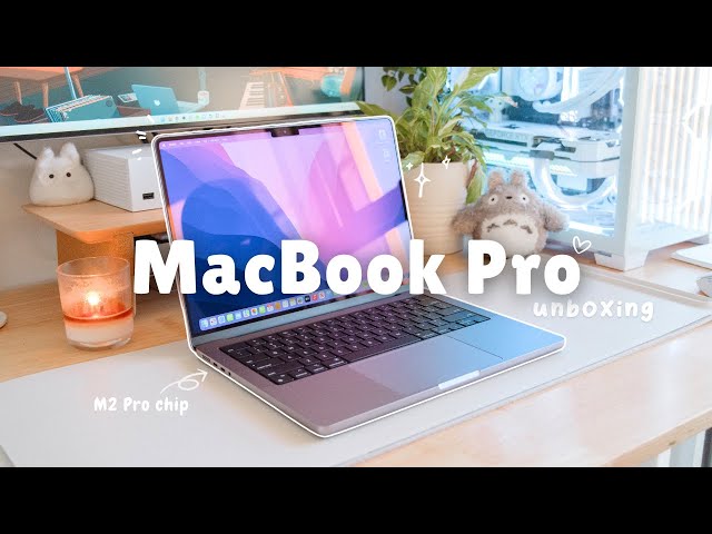 macbook pro unboxing 💻✨ aesthetic unboxing, setup + customize | M2 pro chip