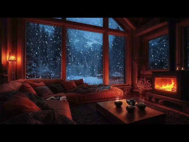 Deep Sleep in 5 MINUTES   Relaxing Blizzard, Snowstorm and Fireplace