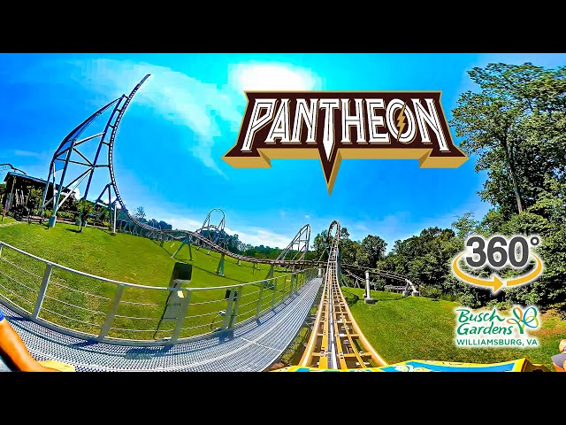 VR 360 Pantheon Roller Coaster On Ride Front Seat POV Busch Gardens Williamsburg 2023 07 25