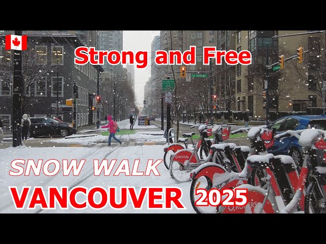 Vancouver Downtown Walking Tour - Canada Winter Snow Walk in February 2025