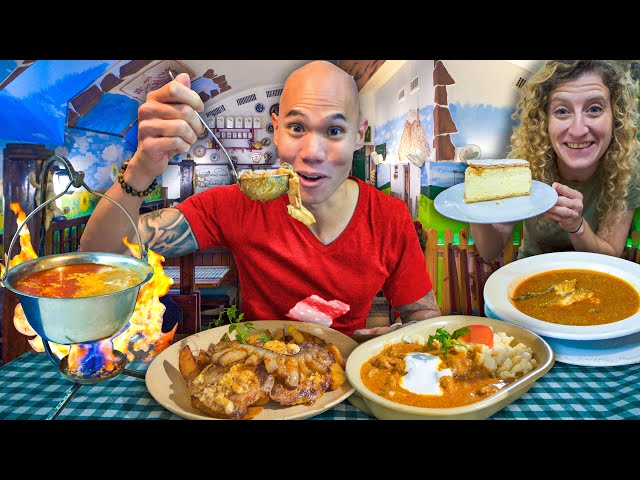 HUNGARIAN Food Tour in Budapest - SPICY HALÁSZLÉ FISH SOUP + HUNGARIAN DESSERTS IN HUNGARY 🇭🇺