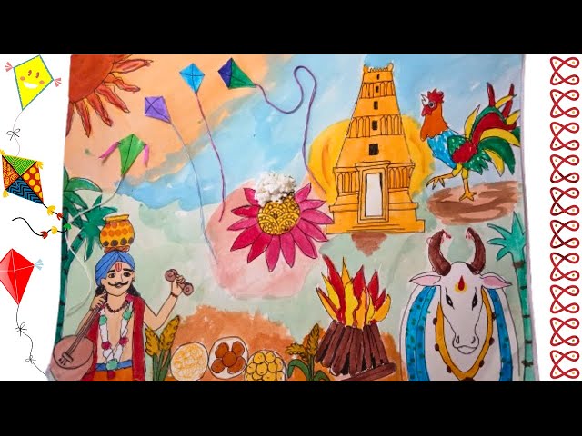 🎨🌞 Pongal Festival Art | Traditional Celebration 🌾🛕🔥