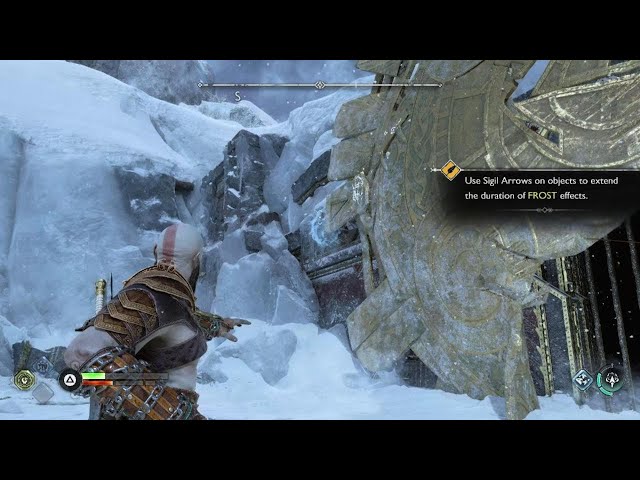 God of War Ragnarök Gameplay | Using sigil arrows on objects to extend the duration of Frost effects