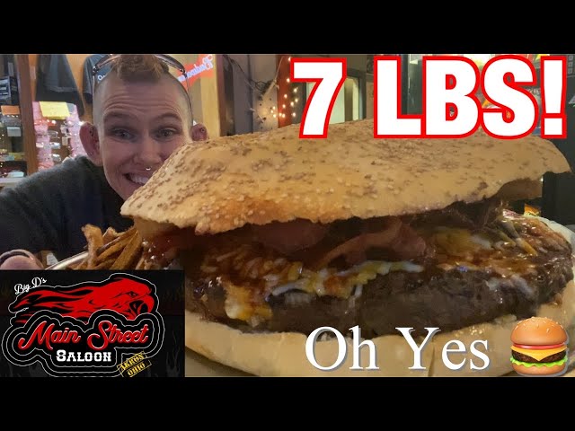 MAIN STREET SALOON 7 LB MASSIVE BBQ BURGER CHALLENGE | HUGE MEAT PLATTER | MOM VS FOOD