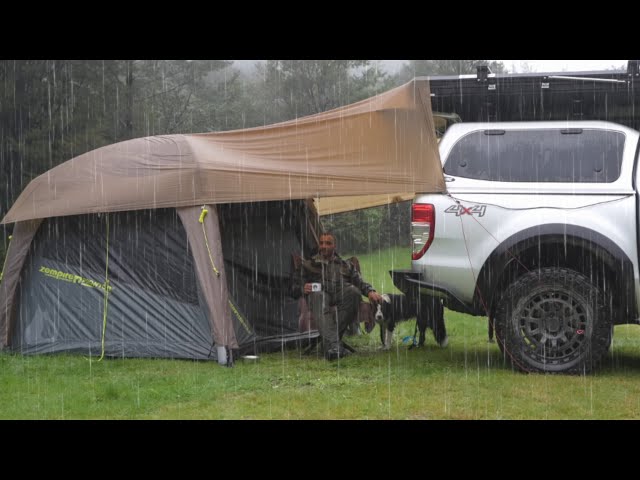 CAMPING in HEAVY RAIN - Air Tent - Car - ASMR