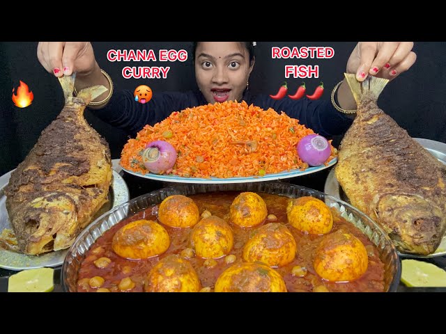 2 BIG WHOLE FISH FRY🔥SPICY CHANA EGG WITH SCHEZWAN FRIED RICE 🌶️ EATING VIDEOS 🤤 BIG BITES 😋 FOOD