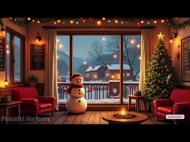 Calm Winter Cafe Atmosphere with Smooth Jazz Background Music ⛄ Warm Jazz Music & Snowfall to Relax