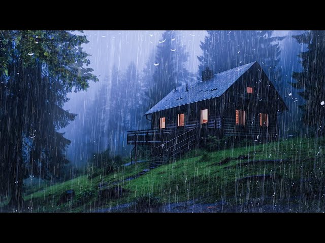 Goodbye Insomnia With Heavy RAIN Sound | Rain Sounds On Old Roof In Foggy Forest At Night, Study