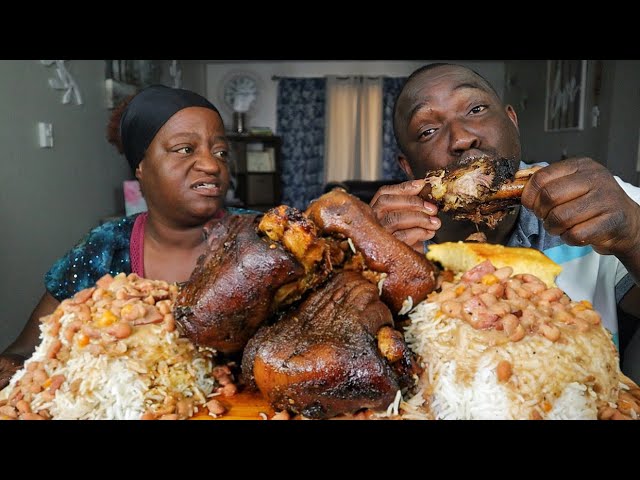 SOUL FOOD!| BROWN STEW HAM HOCKS (RECIPE)| BEANS & RICE|COLLARD GREENS| MUKBANG EATING SHOW!