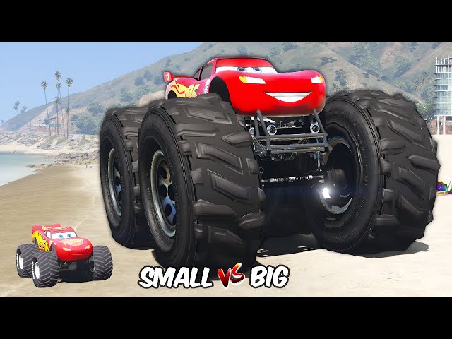 GTA 5 BIG GIANT MONSTER TRUCK LIGHTNING MCQUEEN vs SMALL MONSTER MCQUEEN