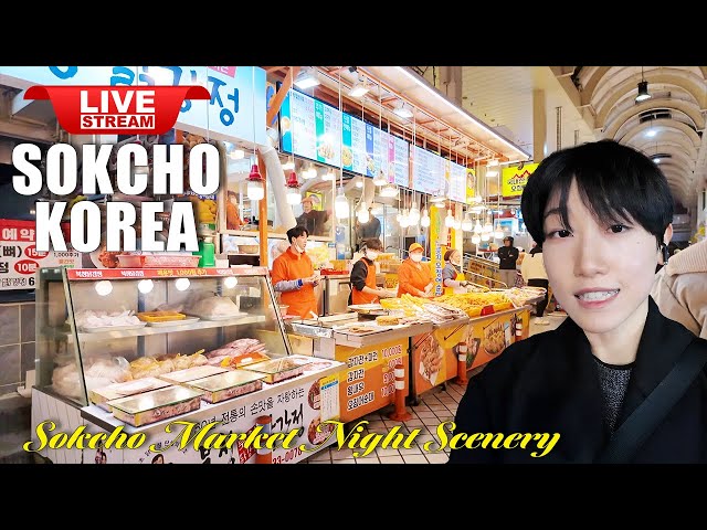 Live Korea Sokcho 🇰🇷 Walk Tour Korea 🔴 Sokcho Market Night Scenery | Korean Food Street Walking Tour