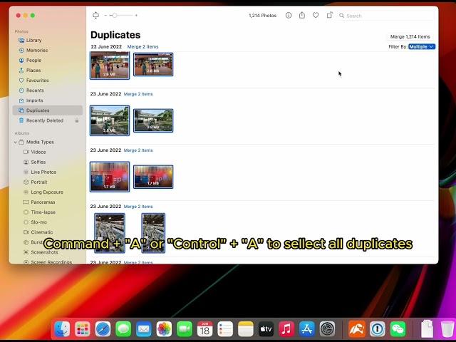 how to merge all duplicated photos with one click