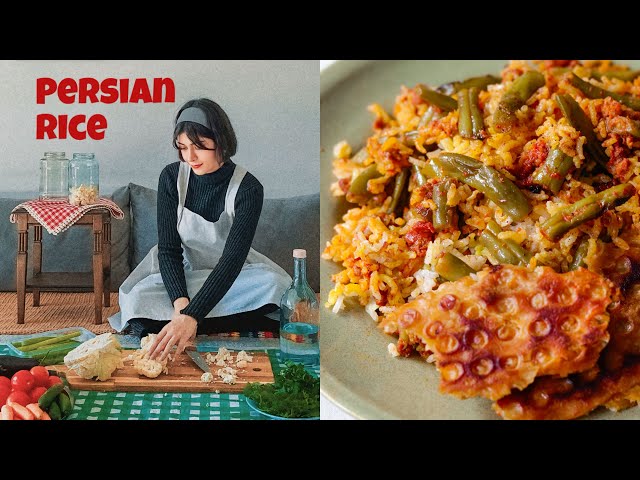 Lubia Polo & Torshi🍛( Iranian green bean Rice and Pickle recipe) | Persian recipes with ground beef