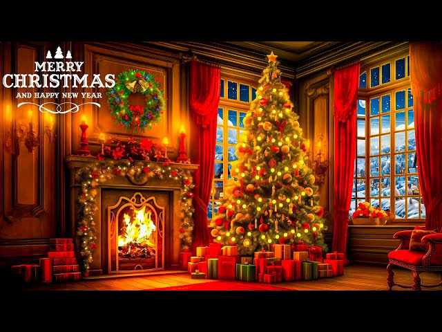 Christmas Ambience with Instrumental Christmas Music 🎄🔥 Christmas Fireplace Background