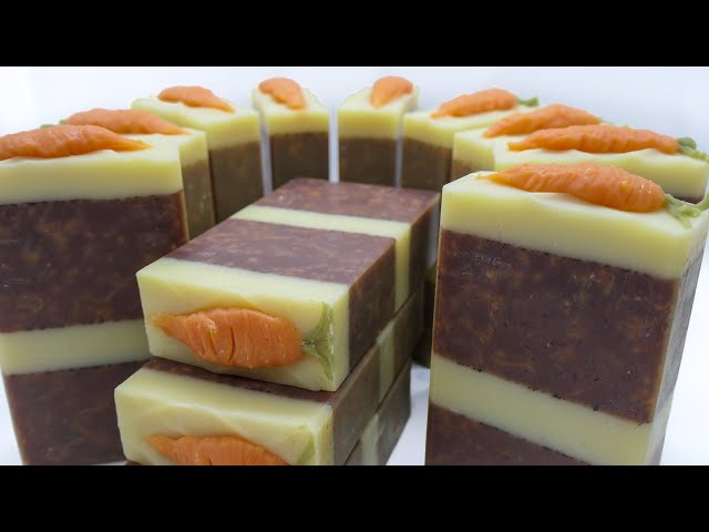 Carrot cake natural layered soap using spice essential oils. Natural Soap making tutorial. 🥕 🥕 🥕